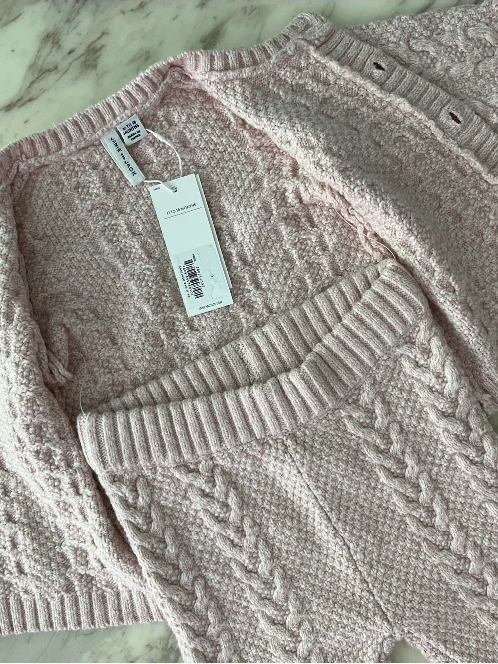 Janie and Jack Pale Pink Cable-Knit Cardigan & Pants Matching Set